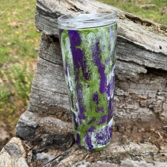 Blessed Mom Tumbler 20oz Purple, Green and White Distressed Hogg Tumbler - Picture 5 of 9